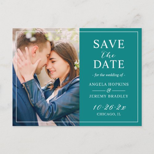 Elegant Teal Blue Green Modern Photo Save the Date Postcard