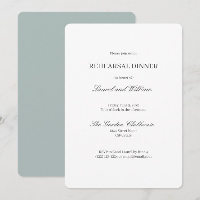 Elegant Teal Blue Grey Rehearsal Dinner Invitation (Front/Back)
