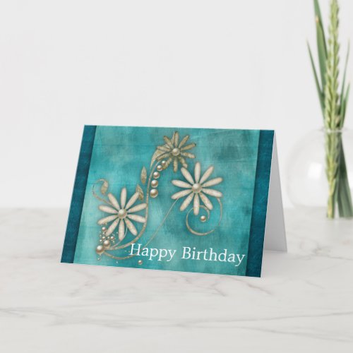 Elegant Teal Blue Happy Birthday Greeting Card