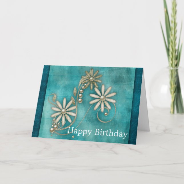 Elegant Teal Blue Happy Birthday Greeting Card (Front)