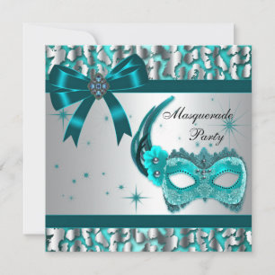 Elegant Teal Blue Leopard Masquerade Party Invitation