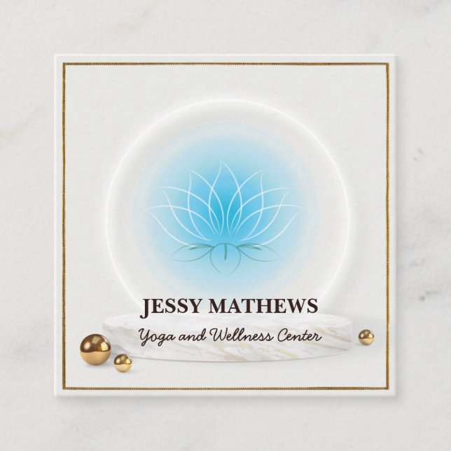 ELEGANT TEAL BLUE LOTUS MEDITATION YOGA SQUARE BUSINESS CARD (Front)