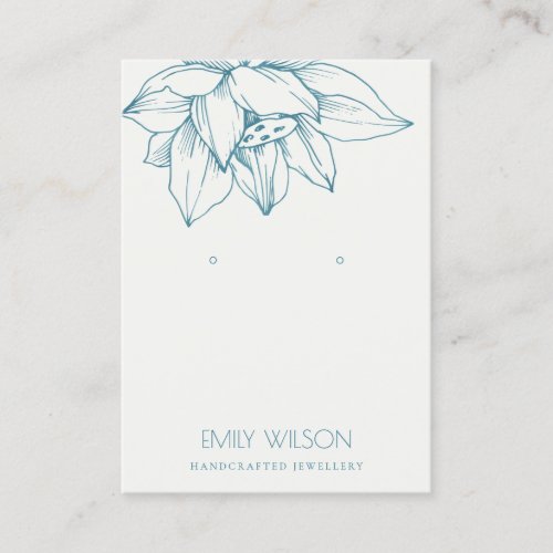 ELEGANT TEAL BLUE LOTUS SIMPLE EARRING DISPLAY BUSINESS CARD