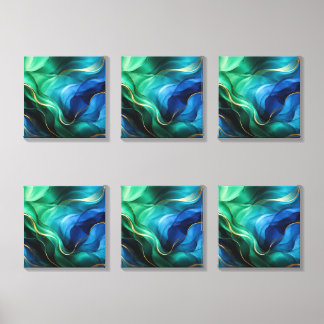 Elegant Teal Blue Modern Fluid Waves Canvas Photo Tile
