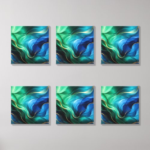Elegant Teal Blue Modern Fluid Waves Canvas Photo Tile