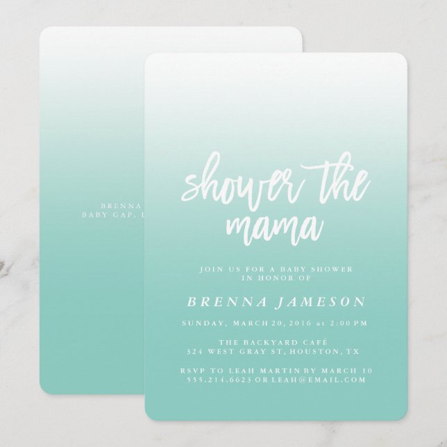 Elegant Teal Blue Ombre Baby Shower Invitation (Front/Back)