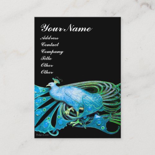 ELEGANT TEAL BLUE PEACOCK FASHION JEWEL IN BLACK BUSINESS CARD