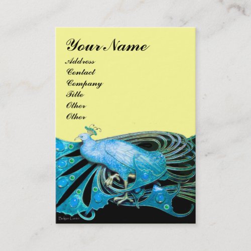 ELEGANT TEAL BLUE PEACOCK FASHION JEWEL IN YELLOW BUSINESS CARD