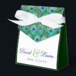 Elegant Teal Blue Peacock Wedding Favor Boxes<br><div class="desc">Beautiful royal blue,  emerald green and teal blue peacock wedding favor boxes. These elegant teal blue peacock feather wedding favor boxes can be customized with your text,  background color and ribbon color.</div>