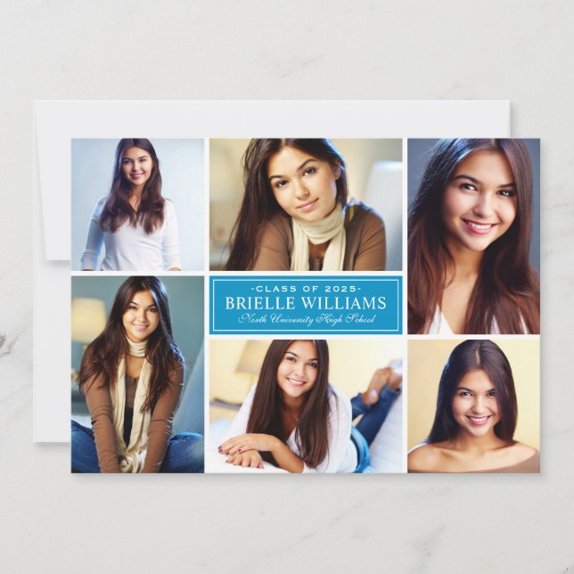 Elegant Teal Blue Photo Collage Graduation Party Invitation (Front)