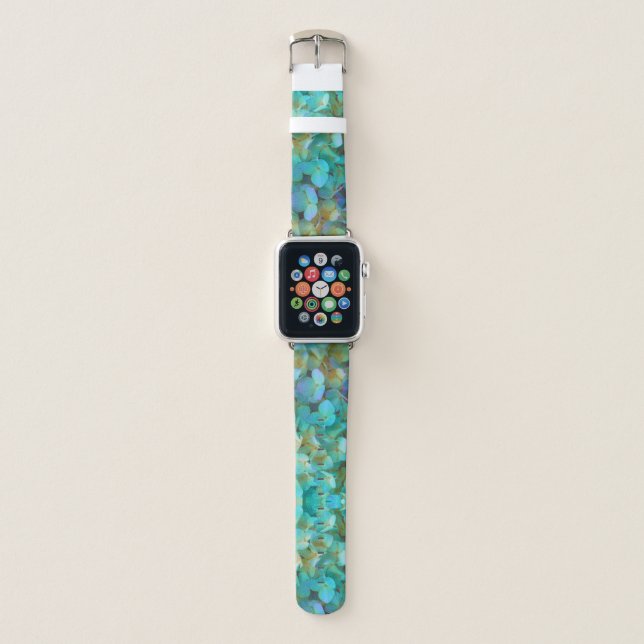 Elegant Teal blue pink hydrangeas flowers floral Apple Watch Band (Front)