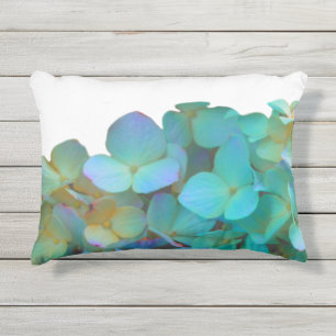 Elegant Teal blue pink hydrangeas flowers floral Outdoor Pillow