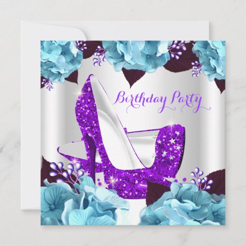 Elegant Teal Blue Purple Hi Heels Birthday Party 3 Invitation