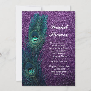 Elegant Teal Blue Purple Peacock Bridal Shower Invitation