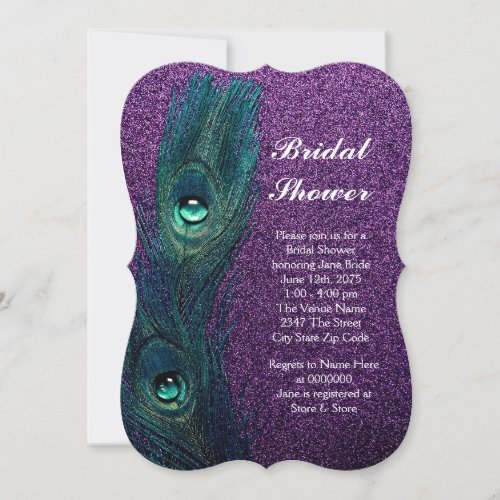 Elegant Teal Blue Purple Peacock Bridal Shower Invitation