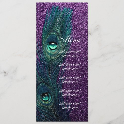 Elegant Teal Blue Purple Peacock Wedding Menu