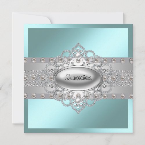 Elegant Teal Blue Quinceanera Invitations