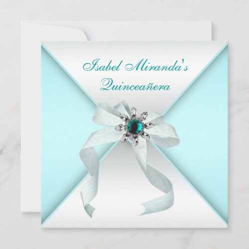 Teal Blue Quinceanera Party Invitations