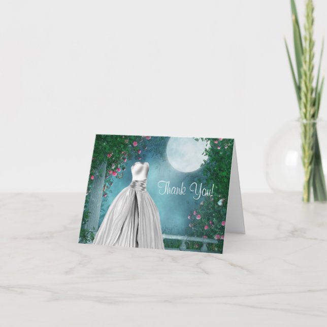 Elegant Teal Blue Quinceanera Thank You Cards (Front)