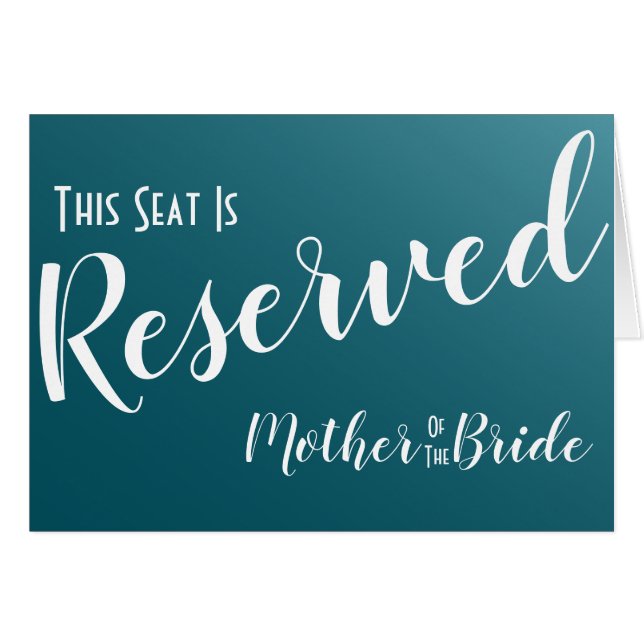 Elegant Teal Blue Reserved Seat Wedding Sign (Front Horizontal)