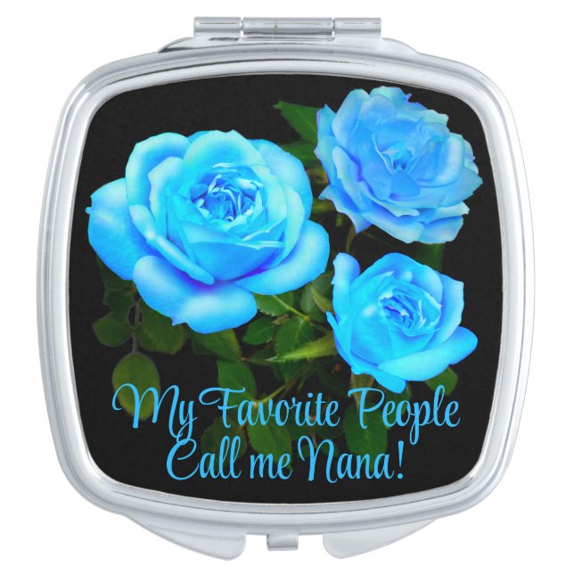 Elegant teal blue roses blue floral blue flowers compact mirror (Front)
