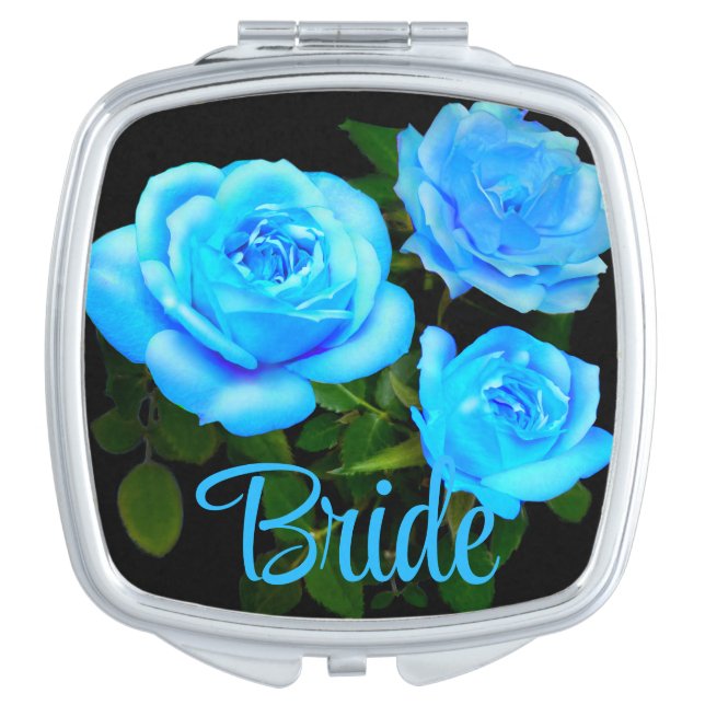 Elegant teal blue roses blue floral blue flowers compact mirror (Front)