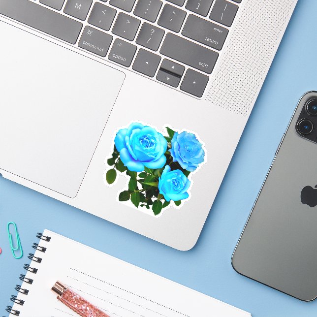 Elegant teal blue roses blue floral blue flowers sticker (Laptop w/ iPhone)