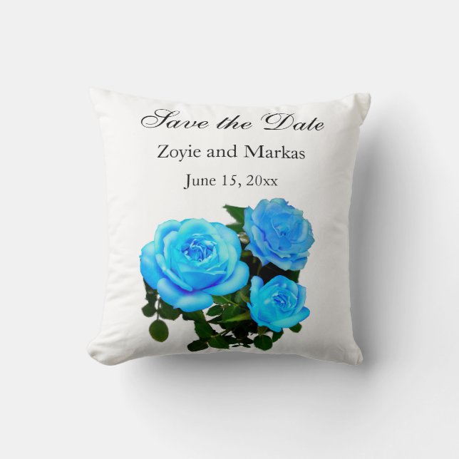 Elegant teal blue roses blue floral blue flowers throw pillow (Front)