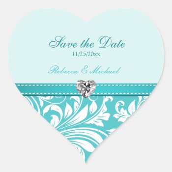 Elegant Teal Blue Save The Date Wedding Stickers by weddingsNthings at Zazzle