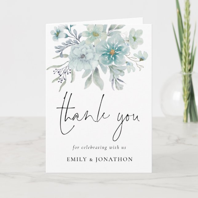 Elegant Teal Blue Sea Mist Floral Thank You  Card (Front)