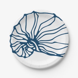 Elegant Teal Blue Sea Shell Pattern - Ocean Themed Paper Plates