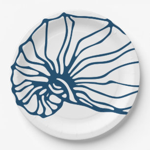 Elegant Teal Blue Sea Shell Pattern - Ocean Themed Paper Plates