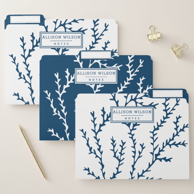 Elegant Teal Blue Seaweed Pattern - Ocean Themed File Folder (Set)