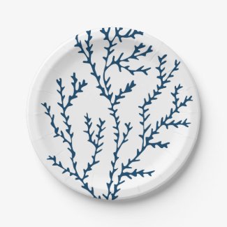 Elegant Teal Blue Seaweed Pattern - Ocean Themed Paper Plates