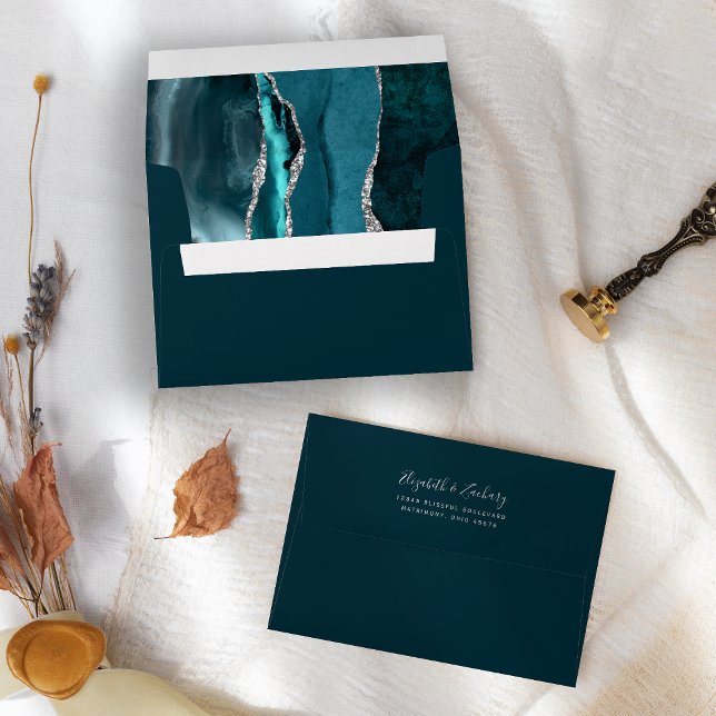 Elegant Teal Blue Silver Agate Wedding Envelope (Creator Uploaded)
