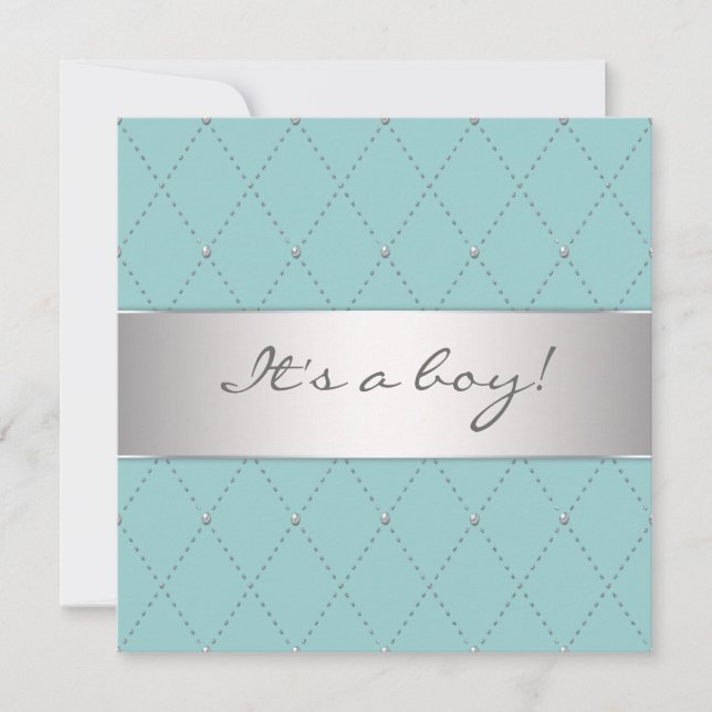 Elegant Teal Blue Silver Boy Shower Invitation (Front)