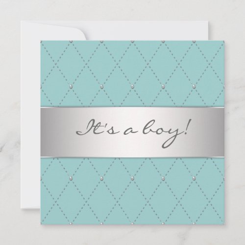Elegant Teal Blue Silver Boy Shower Custom Invitation