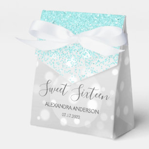 Elegant Teal Blue Silver Glitter Sweet Sixteen Favor Boxes