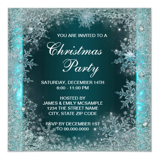 Elegant Teal Blue Snowflake Christmas Party Card | Zazzle