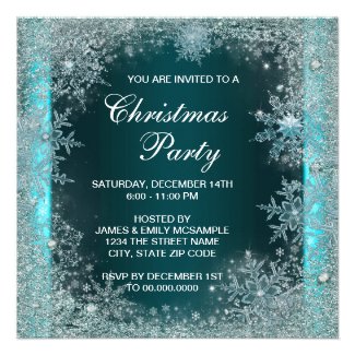 Elegant Teal Blue Snowflake Christmas Party Custom Invites