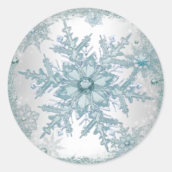 Elegant Teal Blue Snowflake Stickers by Pure_Elegance at Zazzle