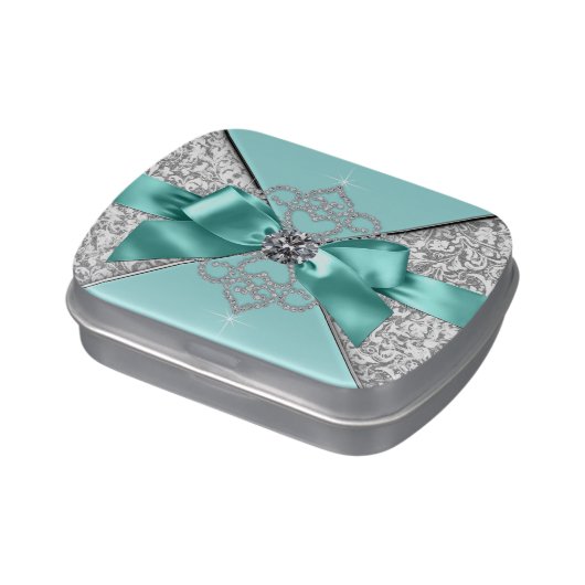 Elegant Teal Blue Sweet 16 Birthday Party Candy Candy Tin (Side)
