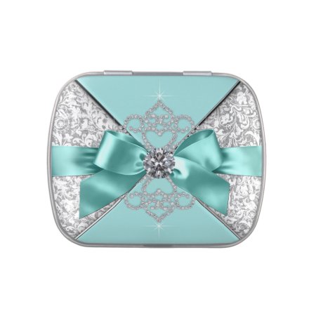 Elegant Teal Blue Sweet 16 Birthday Party Candy Candy Tin