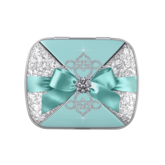 Elegant Teal Blue Sweet 16 Birthday Party Candy Tin (Top)