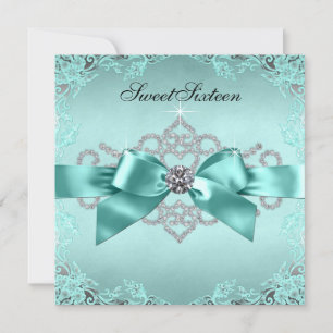 Elegant Teal Blue Sweet 16 Birthday Party Invitation