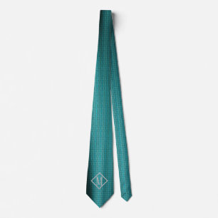 Elegant Teal Blue Texture Pattern Monogram Necktie
