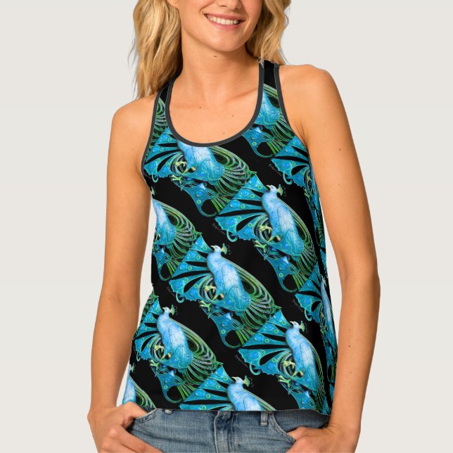 ELEGANT TEAL BLUE TURQUOISE PEACOCK  TANK TOP (Front)