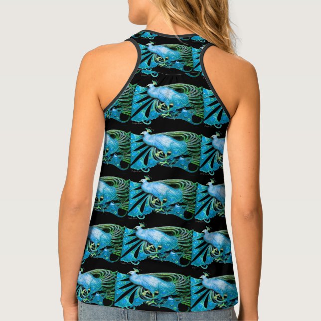 ELEGANT TEAL BLUE TURQUOISE PEACOCKS TANK TOP (Back)