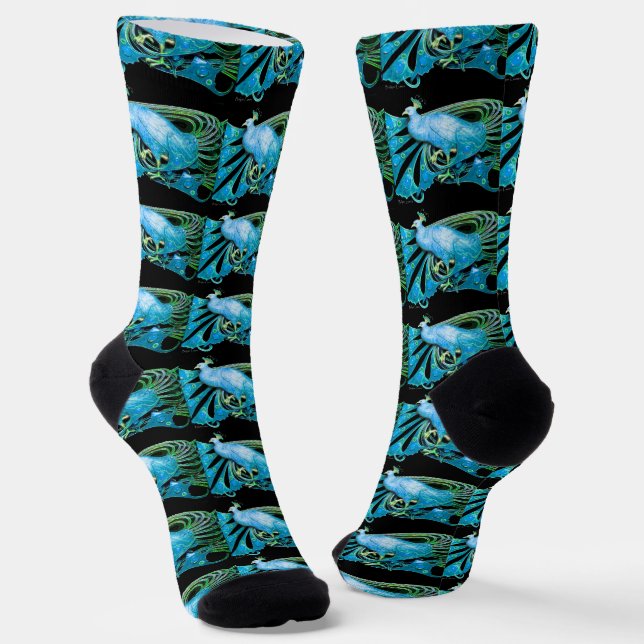 ELEGANT TEAL BLUE TURQUOISE PEACOCKS TANK TOP SOCKS (Angled)