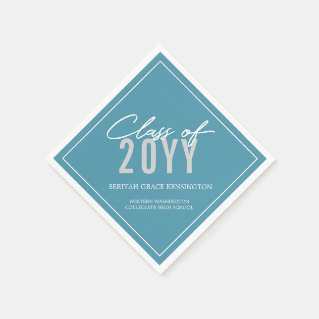 Elegant Teal Blue Typography Any Year Graduation Napkins (Corner)